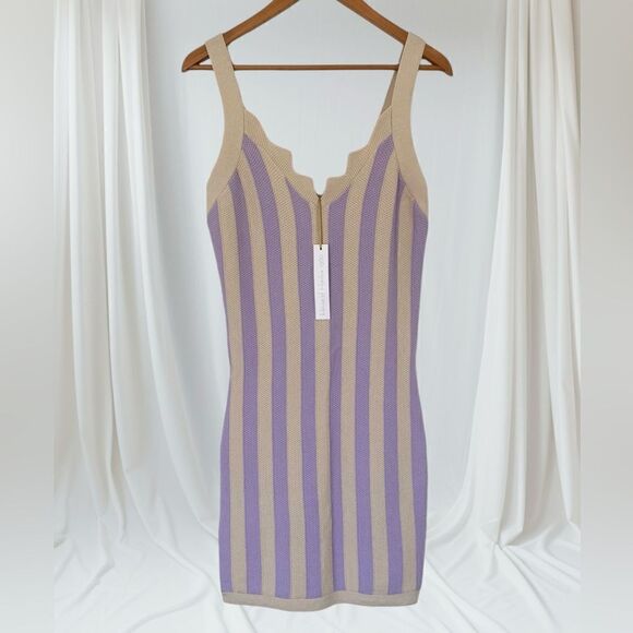 HOUSE OF HARLOW Dress NEW 1960 Knit Bodycon Sleeveless Purple Cream Stripe M - Picture 8 of 9